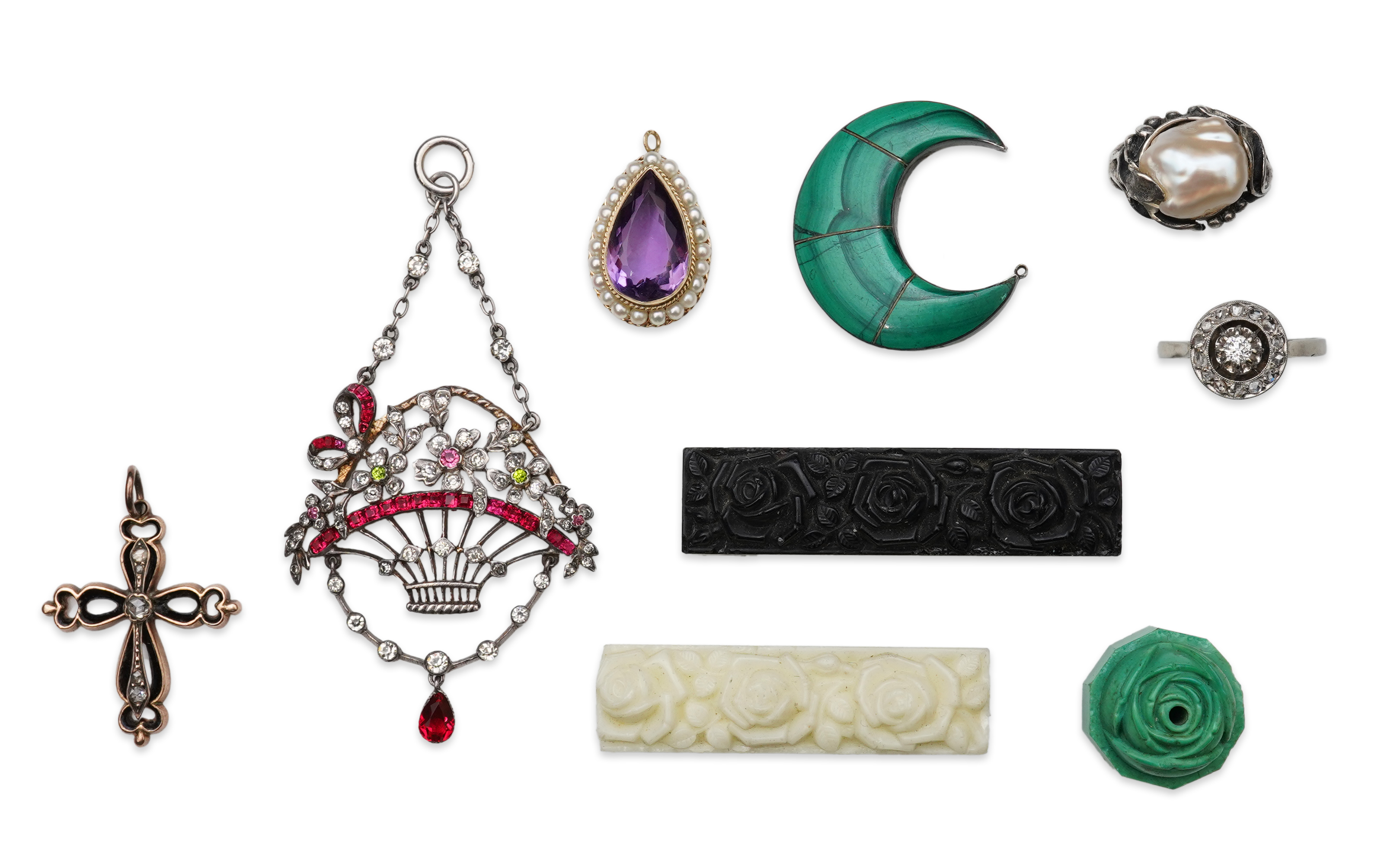 A collection of jewels including a diamond ring, late 19th/early 20th century